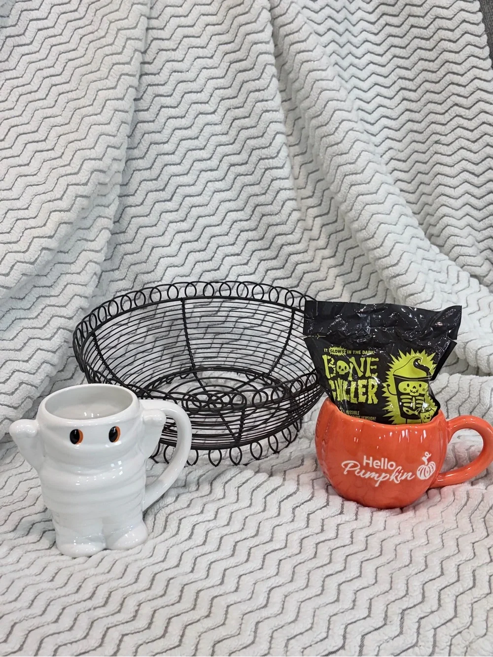 Hello Pumpkin Orange Ceramic Mug with White Ghost Accent Mug